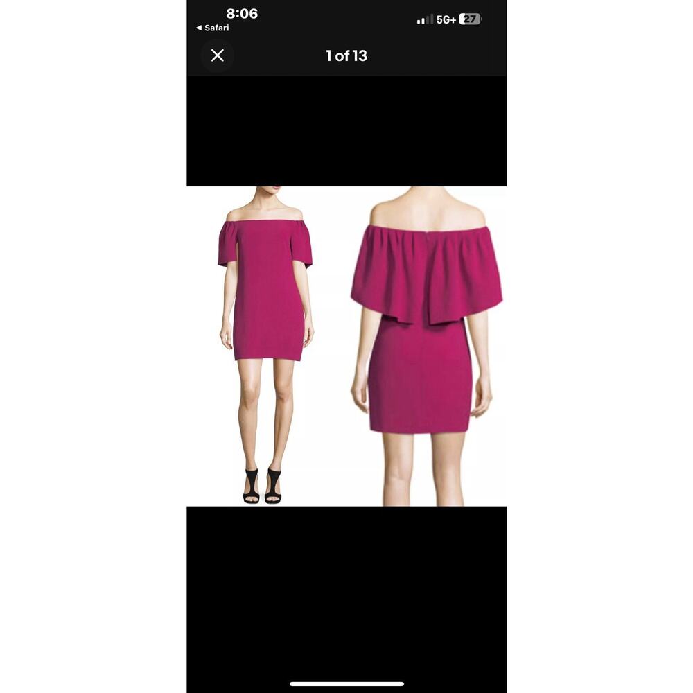 Trina Turk Zeal Off Shoulder Crepe Cape Cocktail Dress Raspberry Size 8